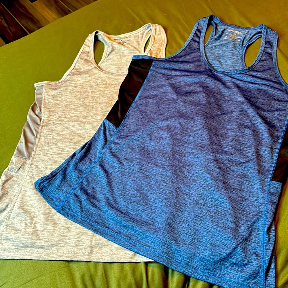 Two NWOT Real Essentials Women's Racerback Tank Top Dry-Fit Athletic Yoga Shirts